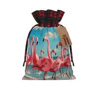 Flock Of Pink Flamingos On The Beach Print Reusable Gift Drawstring Eco-Friendly Bags Holiday Wedding Party Favors Pouches