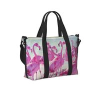 Flock of Pink Flamingos on The Beach Print Travel Hand Bag for Women Men Foldable Weekend Vacation Journeys Tote Shoulder Bags