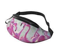Flock of Pink Flamingos on The Beach Print Waist Bag for Travel Hiking Cycling and Running Festival Gear Storage Unisex Pack