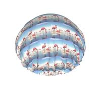 Flock of Pink Flamingos on The Beach Printed Reusable Shower Hats, Double Layer Headgear For Spa And Salon, Large Hair Wrap