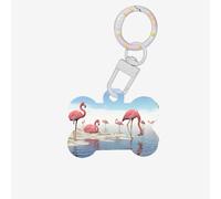 Flock of Pink Flamingos On The Beach Printing 1 Pc Dog Bone Shape Id Tags Double Sided with Key Ring Craft for Pets