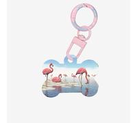 Flock of Pink Flamingos On The Beach Printing 1 Pc Dog Bone Shape Id Tags Double Sided with Key Ring Craft for Pets