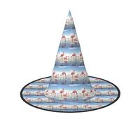 Flock Of Pink Flamingos On The Beach Printing 2 Pack Halloween Hat Soft Witch Hats For Carnivals Masquerades Space Saving Caps