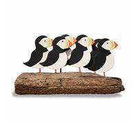 Flock of Puffins on Driftwood Base