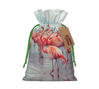 Flock Of Red Flamingos On The Beach Print Drawstring Pouches For Gifts,Reusable Fabric Gift Bags,For Holiday And Party Presents