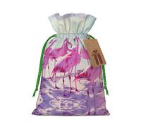 Flock Of Red Flamingos On The Beach Print Stylish Drawstring Pouches,Reusable Drawstring Gift Bags,Perfect For Holiday And Party