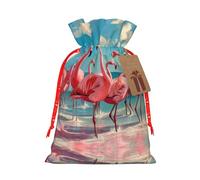 Flock Of Red Flamingos On The Beach Print Stylish Drawstring Pouches,Reusable Drawstring Gift Bags,Perfect For Holiday And Party