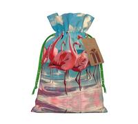 Flock Of Red Flamingos On The Beach Print Stylish Drawstring Pouches,Reusable Drawstring Gift Bags,Perfect For Holiday And Party