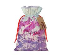 Flock Of Red Flamingos On The Beach Print Stylish Drawstring Pouches,Reusable Drawstring Gift Bags,Perfect For Holiday And Party
