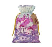 Flock Of Red Flamingos On The Beach Print Stylish Drawstring Pouches,Reusable Drawstring Gift Bags,Perfect For Holiday And Party