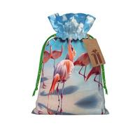 Flock Of Red Flamingos On The Beach Print Stylish Drawstring Pouches,Reusable Drawstring Gift Bags,Perfect For Holiday And Party