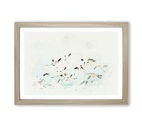 Flock of Seagulls Over The Sea in Abstract Framed Print | A2 Oak Framed Wall Art | Ready to Hang | Abstract Animal Picture | Living Room Bedroom Lounge Office