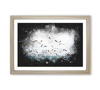 Flock of Seagulls Over The Sea Paint Splash Framed Print | A2 Oak Framed Wall Art | Ready to Hang | Modern Animal Picture | Living Room Bedroom Lounge Office