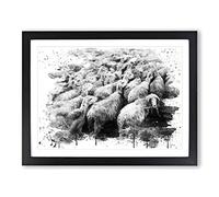Flock of Sheep Vol.2 V4 Modern Framed Print | A2 Black Framed Wall Art | Ready to Hang | Modern Animal Picture | Living Room Bedroom Lounge Office