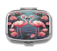Flock of Tropical Flamingos Pill Box Medicine Pill Organizer Small Pill Case Travel Pill Container Portable Pill Case for Pocket 2 Compartment Pill Holder Pill Boxes for Travel