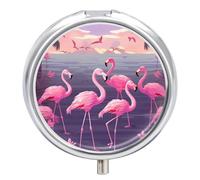 Flock of Tropical Flamingos Pill Case with 3 Compartments - Portable Travel Pill Organizer for Purse, Easy-Open Button Design, Small Round Pillbox Vitamin Holder Organizer for Women Men