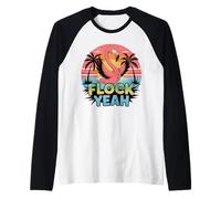 Flock Yeah Flamingo Tropical Sunset Beach Vibes Graphic Tee Raglan Baseball Tee