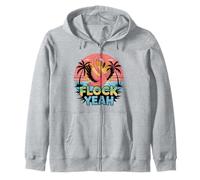 Flock Yeah Flamingo Tropical Sunset Beach Vibes Graphic Tee Zip Hoodie
