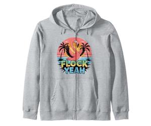 Flock Yeah Flamingo Tropical Sunset Beach Vibes Graphic Tee Zip Hoodie