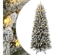 Flocked Artificial Christmas Tree, 120cm, 150 Warm White LED Lights, Realistic PVC/PE Tips, Hinged Branches, Steel Stand, Green & White