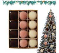 Flocked Baubles Christmas Decorations - Soft Velvet Texture, 12 Piece Ornaments Set, Bright Color Finish, Classic Long Tail Christmas Tree Accessory | for Decoration
