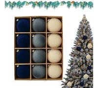 Flocked Baubles Christmas Decorations - Soft Velvet Texture, 12 Piece Ornaments Set, Bright Color Finish, Classic Long Tail Christmas Tree Accessory | for Decoration
