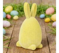 Flocked Bunny Easter Decorations,Pastel Rabbit Figurines for Table Centerpieces, Spring Home Shelf Decor, Easter Party & Seasonal Gift 10cm (Yellow)