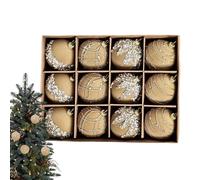 Flocked Christmas Baubles, Flocked Christmas Baubles Made of Velvet, 12 x Decorative Shatterproof Baubles for the Christmas Tree, Vintage Glittering Tree Bauble Decoration Pendant for Holidays