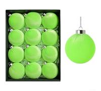 Flocked Christmas Baubles, Velvet Finish Ornaments Set, | Fluorescent Green Plastic Balls for Holiday Tree Decor, Modern Design with Hanging Loops, 12-Pack(B)