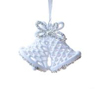 Flocked Christmas Ornament Set with Snowflake Star Bow Deer Bell for Tree, Wreath, and Seasonal Indoor Decoration (J)