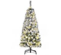 Flocked Christmas Tree 4ft Pre Lit Snow Warm LED Lights Indoor White Green