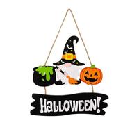 Flocked Garland Christmas Trick Or Hanging Sign The Witch Is In Hanging Sign Pumpkin Halloween Welcome Plaque Wreath For Halloween Indoor Outdoor (B, One Size)
