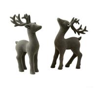 Flocked Grey Reindeer Figurines Set 2Pcs Resin 17cm 15cm Unique Poses | Matte grey finish blends with rustic and modern decor Flat base ensures stable placement Easy to clean and store