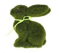 Flocked Moss Bunny Figurine, 6 Inch Green Fuzzy Rabbit for Easter Table Decor, Artificial Mossy Animal for Spring Shelf and Mantel, Faux Furry Bunny for Farmhouse Home and Kitchen