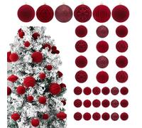 Flocked Ornaments | 36-Piece Shatterproof,Burgundy Red Green Flocked Ball Decor | for Wreath Door Garland Home Party Yard Porch Indoor Outdoor Winter