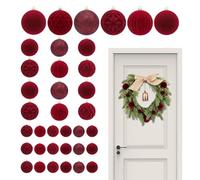 Flocked Ornaments,36-Piece Shatterproof Velvet Elegant,Burgundy Red Green Flocked Ball Decor - for Wreath Door Garland Home Party Yard Porch Indoor Outdoor Winter
