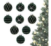 Flocked Ornaments, 9-Piece Elegant Soft, Red Green Brown Flocked Ball Decor, for Wedding Indoor Outdoor Winter Tree Mantel Door Home Party Living Room