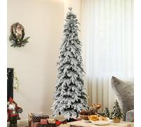 Flocked Pencil Artificial Christmas Tree with Auto Open, Steel Base HOMCOM Green 7ft