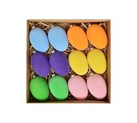 Flocked Plastic Easter Eggs Set, Hand-Painted Multicolor Ornaments with Velvety Texture for Holiday Venue Decorations, Table Centerpieces and Hanging