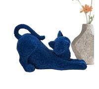 Flocked Resin Cat Figurine - Stretchable Cat Decorative Sculpture For Home Bookshelf Table Desk & Office Décor | Modern Cute Animal Figurine For Library Bedroom Bathroom Living Room & Outdoor Display