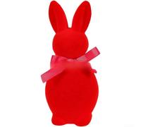Flocked Standing Easter Bunny Statue with Bow Tie for Garden Yard Lawn Outdoor Art Decorative Rabbit Figure Spring Ornament 20cm(Red Small)