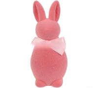 Flocked Standing Easter Bunny Statue with Bow Tie for Garden Yard Lawn Outdoor Art Decorative Rabbit Figure Spring Ornament 20cm(Pink Small)