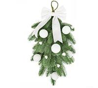 Flocked Teardrop Christmas Garland 45cm Bow Pearl White Plastic | Velvet-like flocked texture and sturdy plastic build with integrated hooks suits doors walls or mantels