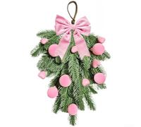 Flocked Teardrop Christmas Garland 45cm Bow Pearl White Plastic | Velvet-like flocked texture and sturdy plastic build with integrated hooks suits doors walls or mantels