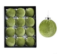 Flocked Velvet Christmas Ball Ornaments 12 Pack Green(A)