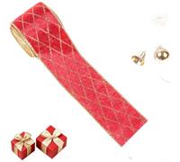 Flocked Velvet Christmas Ribbon 2m 5m Gold Glitter Diamond Wired | Double-layer geometric pattern easy to shape vibrant wine red gold green black flocked cloth flexible for DIY decorating