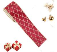 Flocked Velvet Christmas Ribbon 2m 5m Gold Glitter Diamond Wired | Double-layer geometric pattern easy to shape vibrant wine red gold green black flocked cloth flexible for DIY decorating