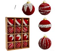 Flocked Velvet Christmas Tree Bauble 6cm 8cm Hand-Painted Festive Colors | Includes hanging loop for easy display Available in wine red dark green white for beige Hand-painted for unique holiday decor