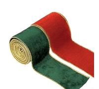 Flocking Fabric Ribbons with Gold Edged Border for Christmas Tree Decoration and Holiday Craft Projects, Soft and Flexible Material for Creative Use (Green+Red)