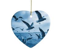 Flocks of Seagulls Follow The Wind.Heart Shaped Ceramic Ornament with String,Ceramic Ornament,Two-Sided Printed for Christmas Tree and Holiday Decoration